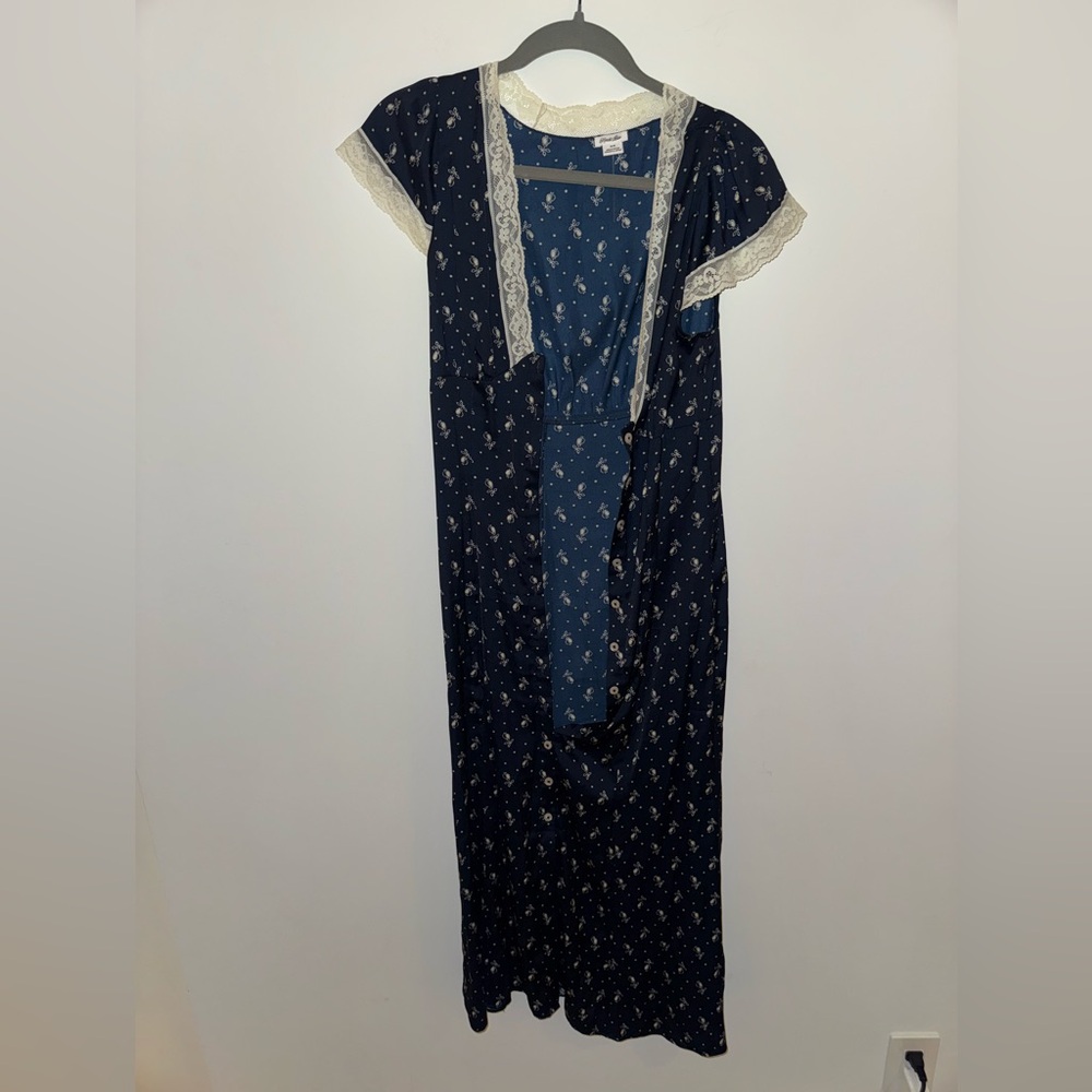 Floral Navy Maxi Dress with Lace Trim